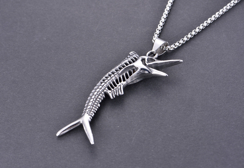 Vintage Men's Fishbone Stainless Steel Necklace - wallojewerly 