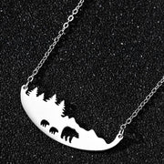 Three Bears Forest Pendant Necklace, Korean Fashion Girlish Hollow Mother Bear Clavicle Chain - wallojewerly 