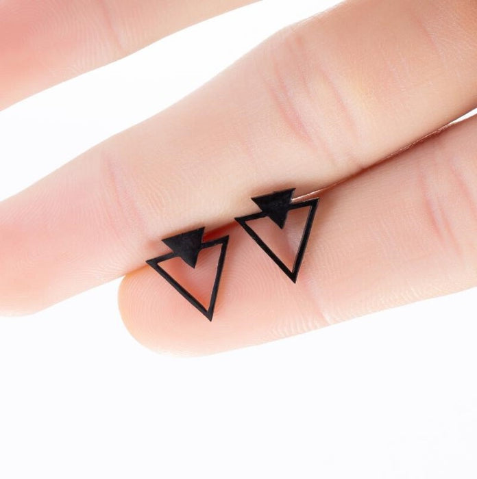 Triangle earrings, Korean Korean new geometric hollow black geometric double triangle earrings wholesale