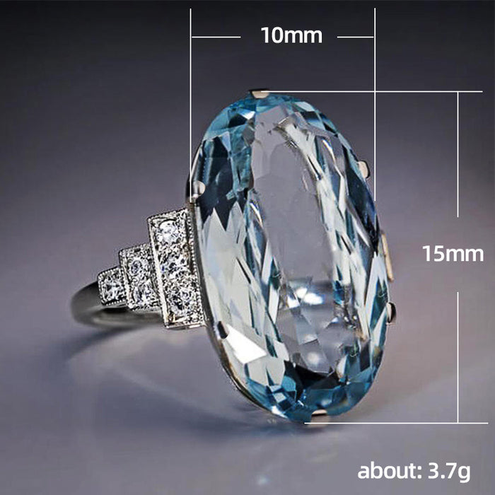 Anillo de cristal azul ovalado, joyería retro europea y americana para mujer