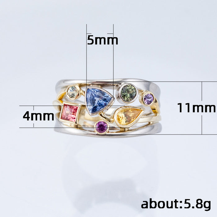 Geometric pattern zircon wave line ring