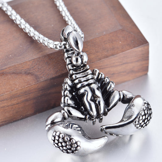 Retro and old big scorpion stainless steel necklace wholesale - wallojewerly 