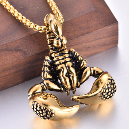 Retro and old big scorpion stainless steel necklace wholesale - wallojewerly 