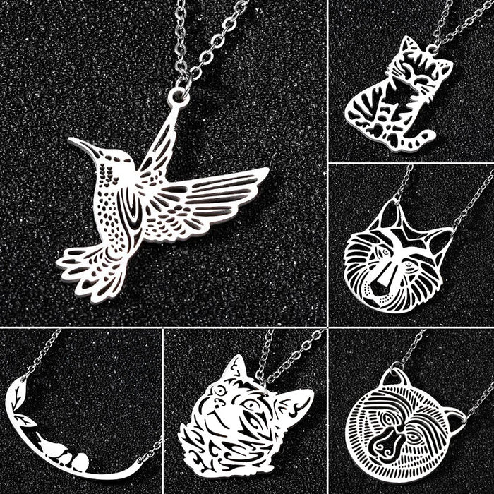 Hollow geometric origami necklace, hedgehog owl penguin animal stainless steel jewelry