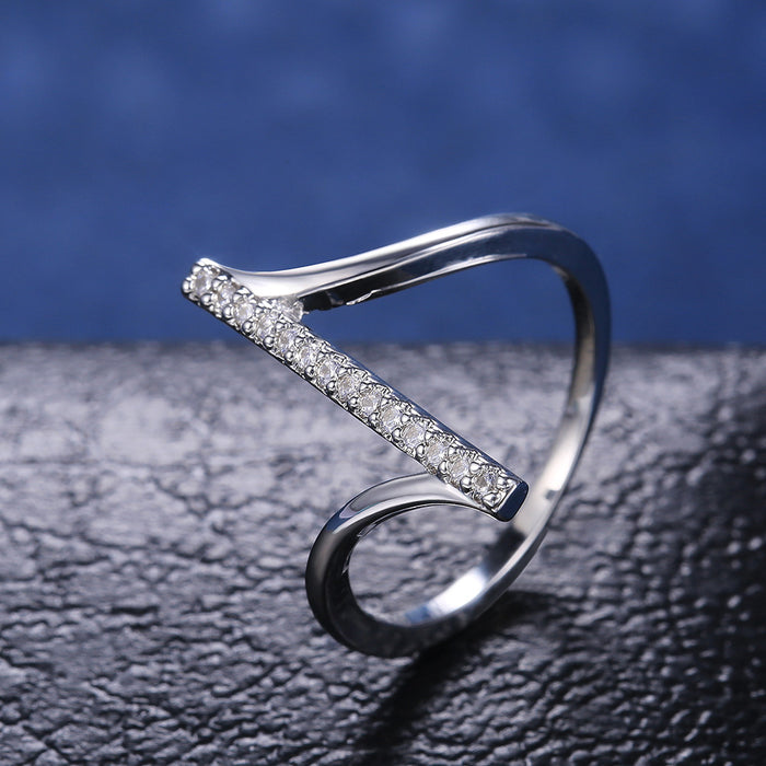 Minimalist single line micro inlaid zircon ring for women