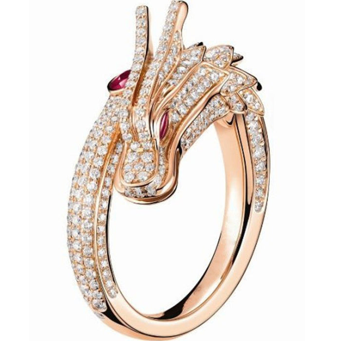 Anillo de diamantes con forma de tótem de dragón y fénix Anillo de moda para mujer