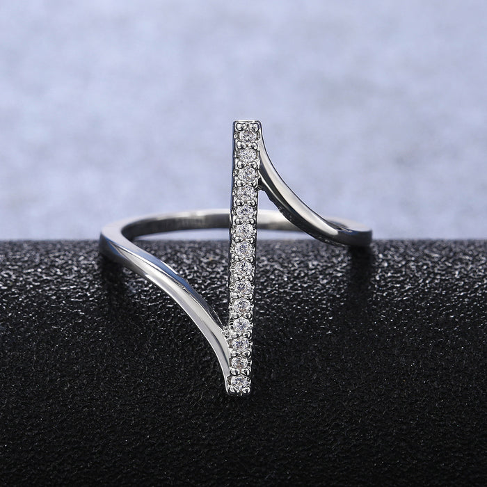 Minimalist single line micro inlaid zircon ring for women