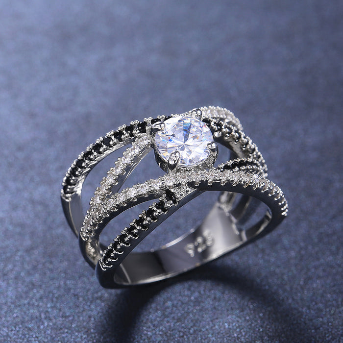 Creative Line Micro-Inlaid Zircon Ring Copper-Plated Silver Jewelry
