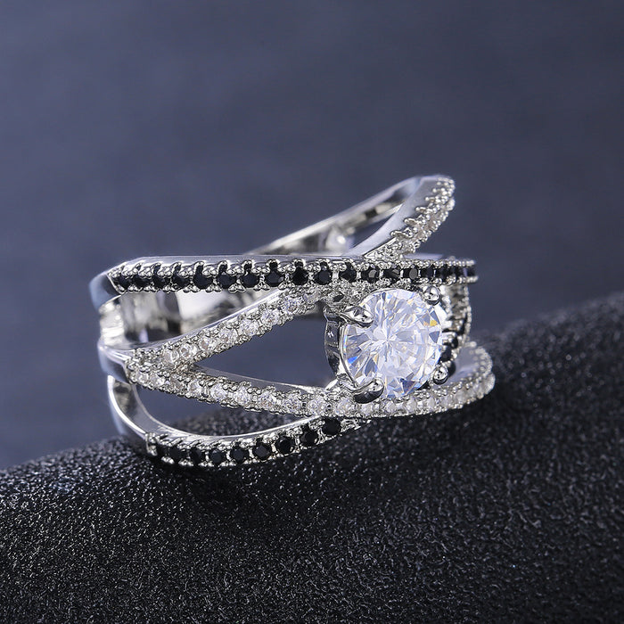 Creative Line Micro-Inlaid Zircon Ring Copper-Plated Silver Jewelry