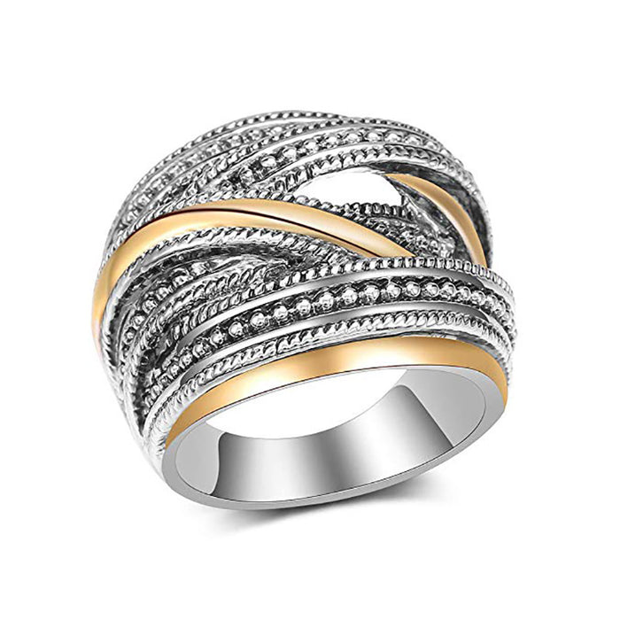 Creative geometric lines interweaving two-color ring trendy jewelry