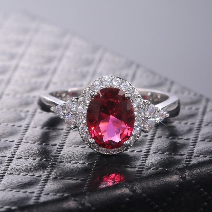 Red gemstone micro inlaid zircon ring European and American fashion women's jewelry