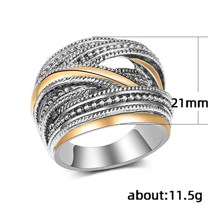 Creative geometric lines interweaving two-color ring trendy jewelry