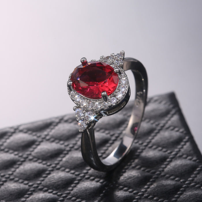 Red gemstone micro inlaid zircon ring European and American fashion women's jewelry