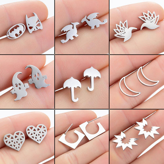 Ghost Batman earrings, simple stainless steel small animal umbrella moon star earrings wholesale