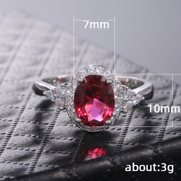 Red gemstone micro inlaid zircon ring European and American fashion women's jewelry