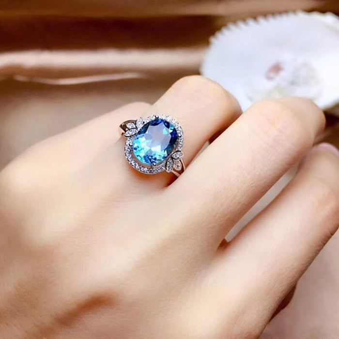 Vintage blue zircon women's ring white gold plated design