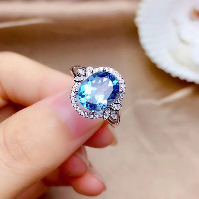 Vintage blue zircon women's ring white gold plated design