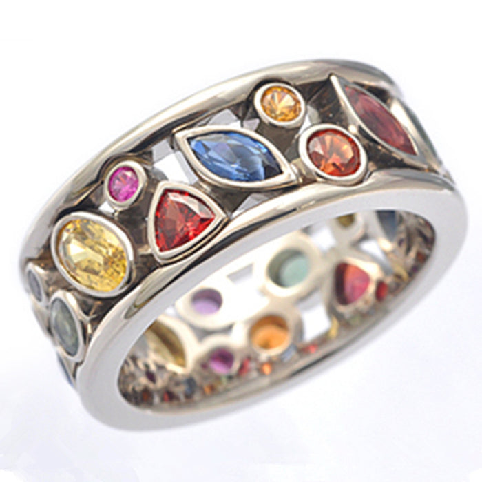 Geometric pattern hollow ring exquisite diamond multi-color women's ring