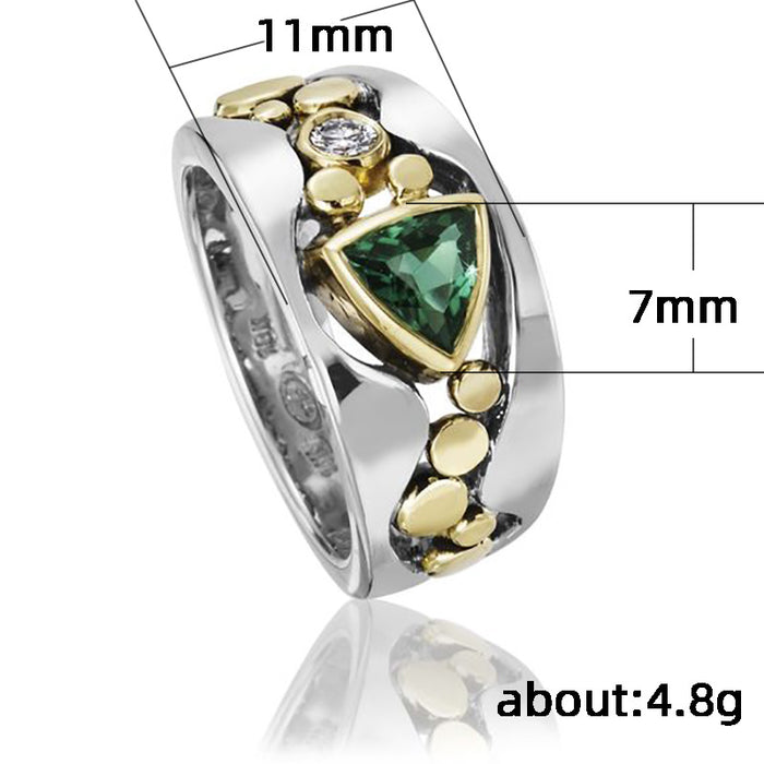 Hollow pattern inlaid green zircon ring