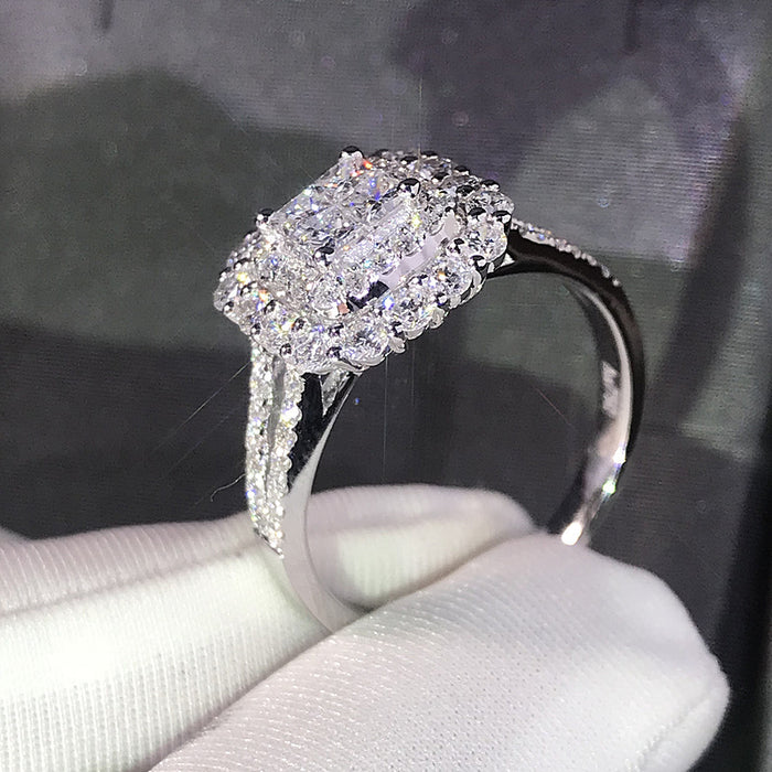 Anillo de bodas clásico para mujer con circonitas micropavé