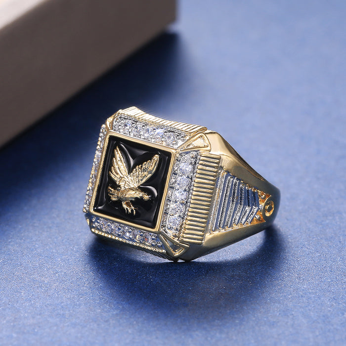 Anillo de hombre con diamante y águila galvanizada