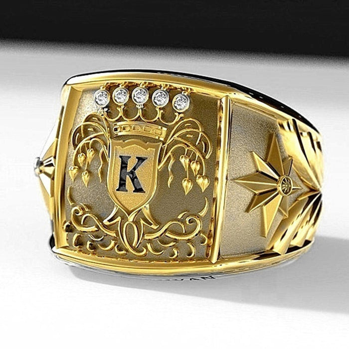 Anillo chapado en oro para hombre con diseño creativo de corona