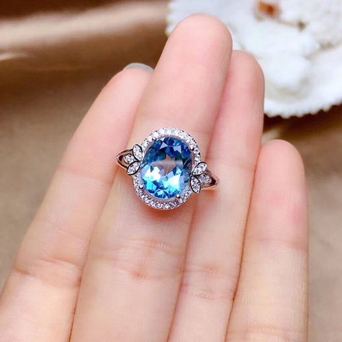 Vintage blue zircon women's ring white gold plated design