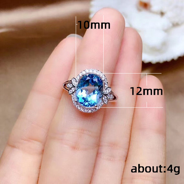 Vintage blue zircon women's ring white gold plated design