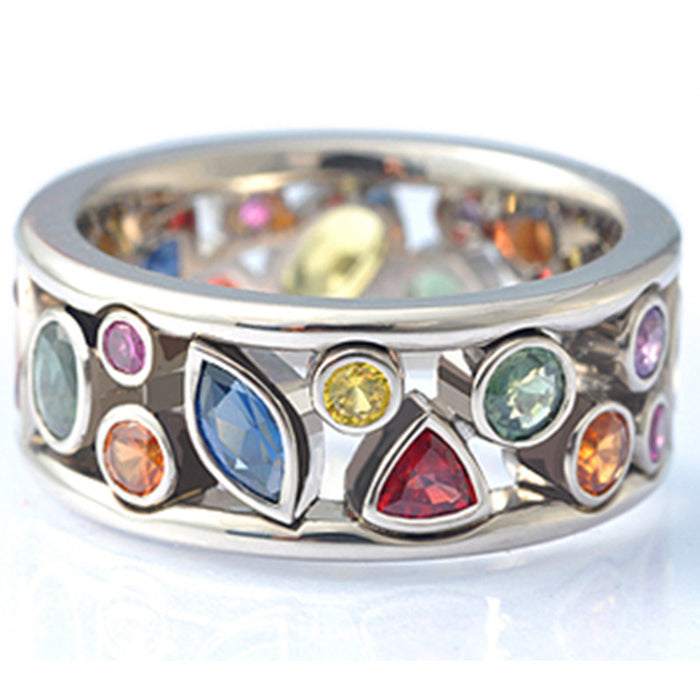 Geometric pattern hollow ring exquisite diamond multi-color women's ring