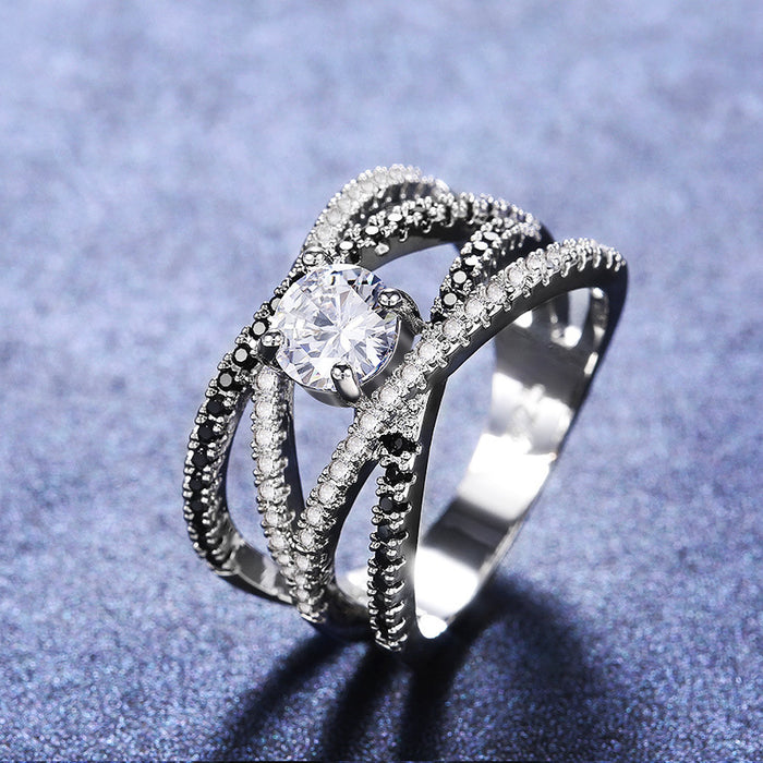 Creative Line Micro-Inlaid Zircon Ring Copper-Plated Silver Jewelry