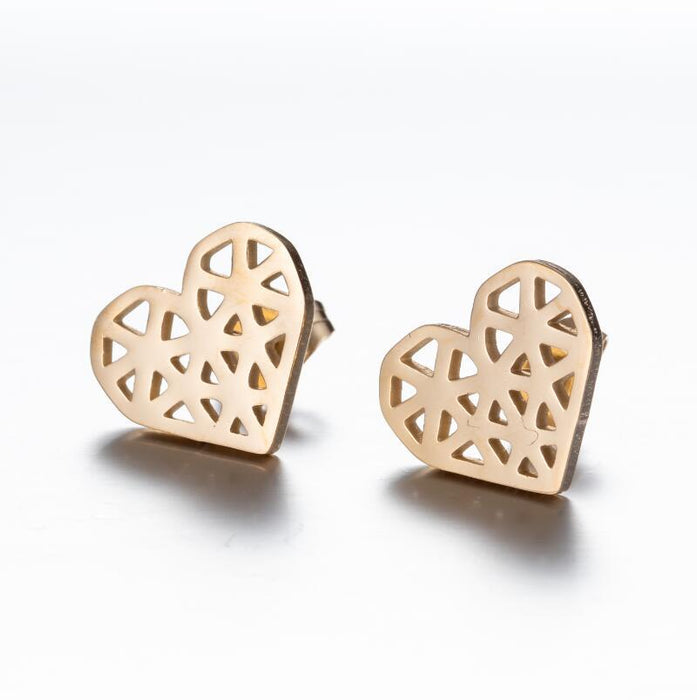 Pendientes de acero inoxidable con forma de corazón de origami: joyas geométricas sencillas y elegantes