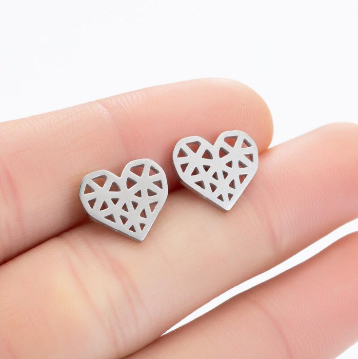 Pendientes de acero inoxidable con forma de corazón de origami: joyas geométricas sencillas y elegantes