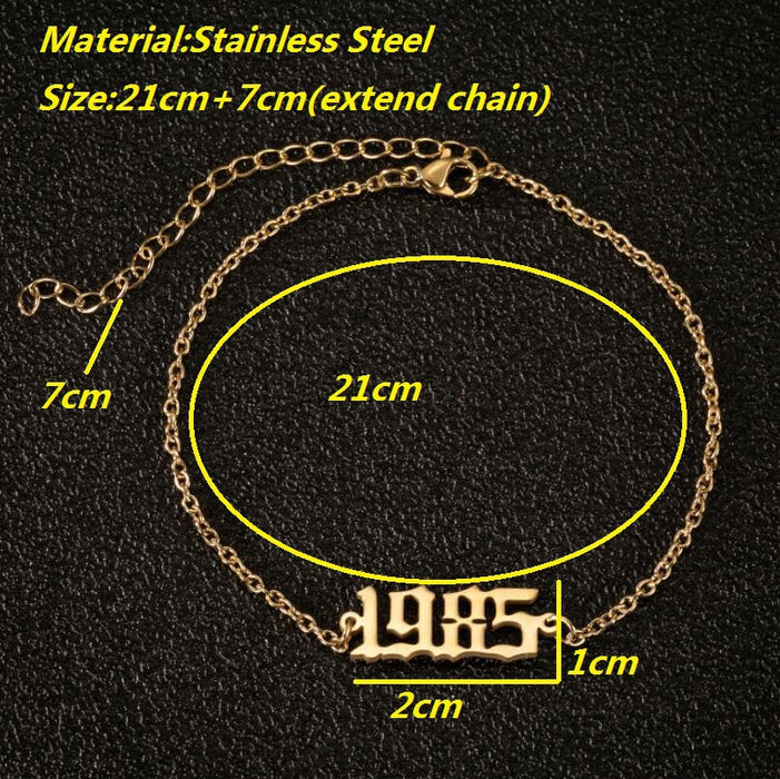 Digital anklet, new stainless steel women's European and American fashion simple foot accessories wholesale