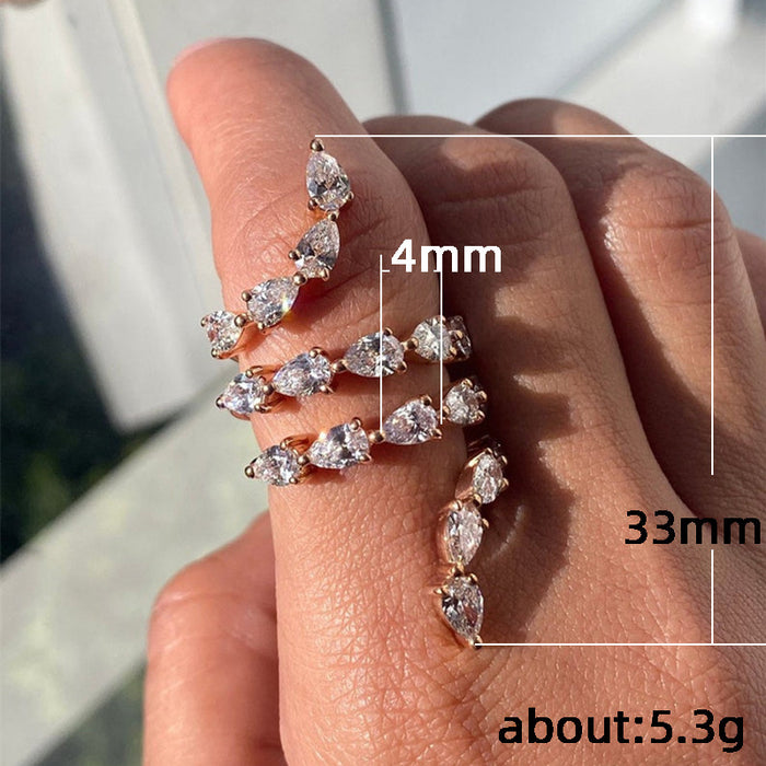 Line rotation long ring for women inlaid with zircon design