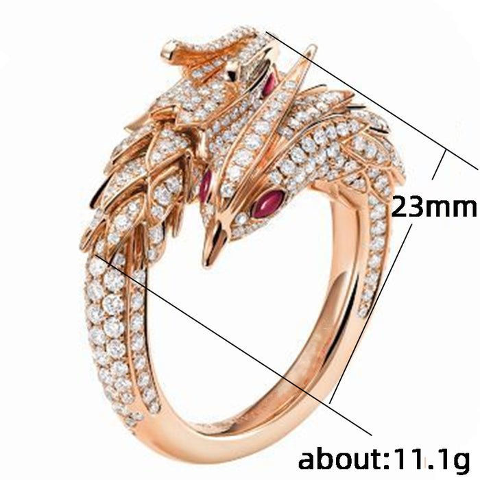 Anillo de diamantes con forma de tótem de dragón y fénix Anillo de moda para mujer