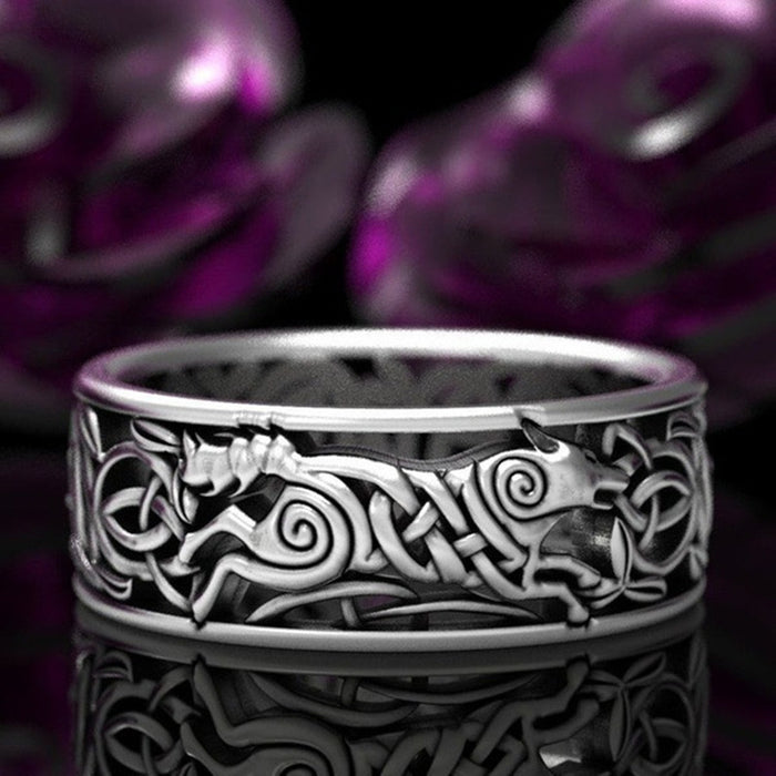 Nordic Viking wolf ring punk style men's ring