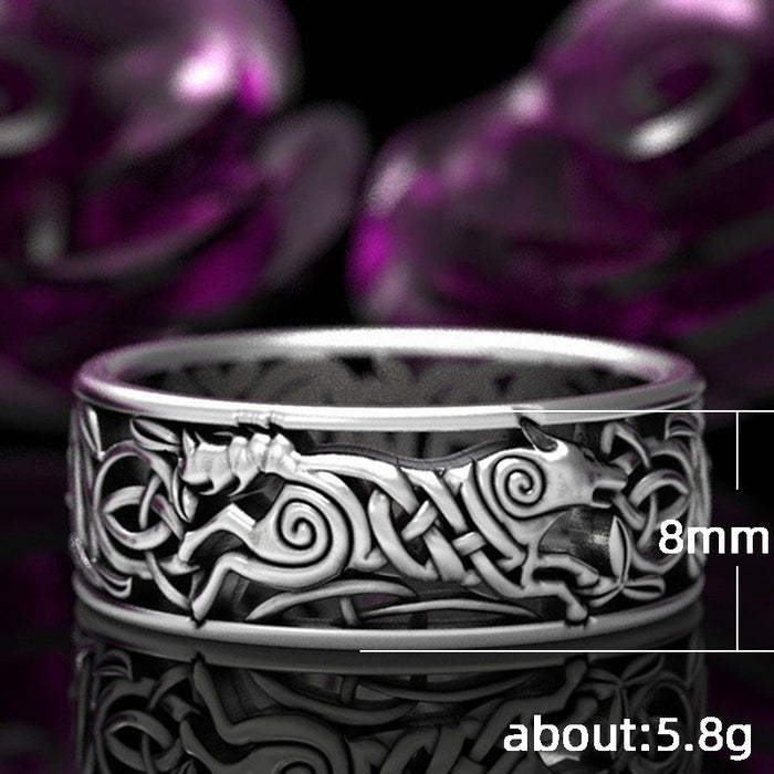 Nordic Viking wolf ring punk style men's ring