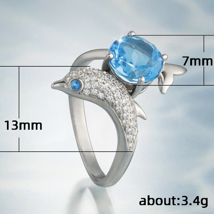 Dolphin shape inlaid sapphire zircon ladies ring European and American ring