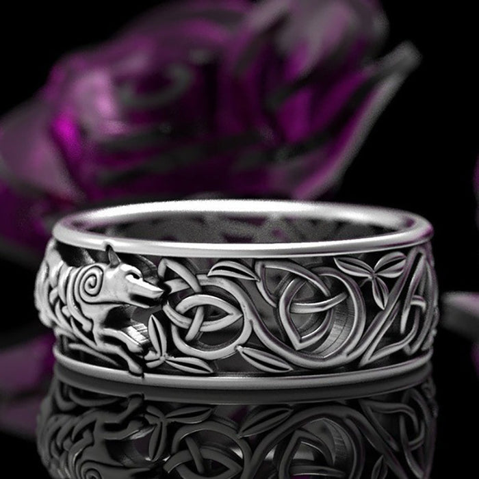 Nordic Viking wolf ring punk style men's ring