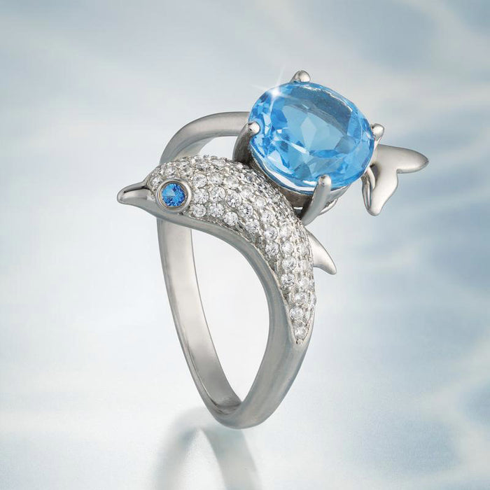 Dolphin shape inlaid sapphire zircon ladies ring European and American ring