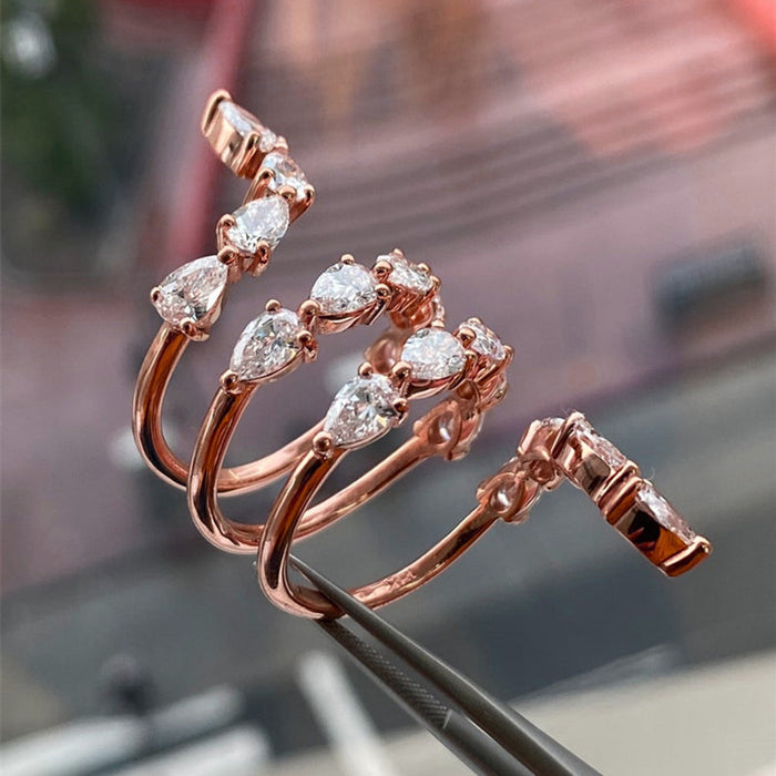 Line rotation long ring for women inlaid with zircon design