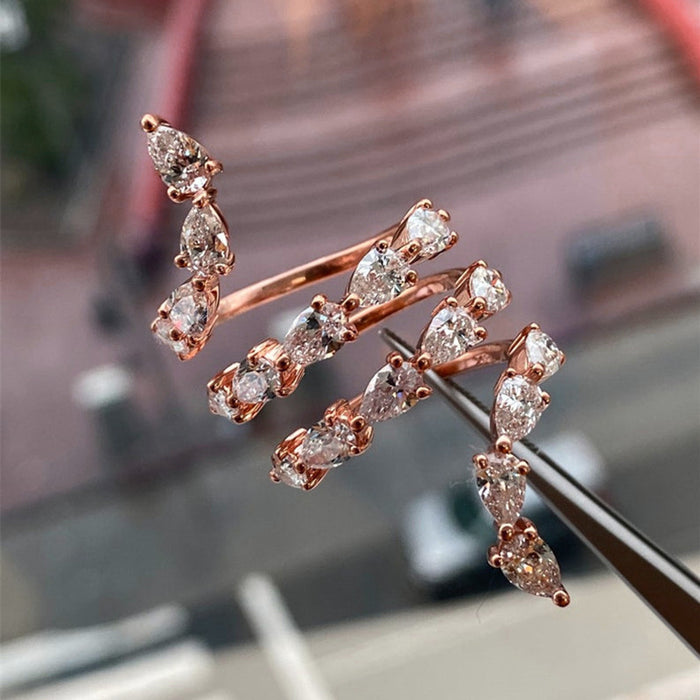 Line rotation long ring for women inlaid with zircon design