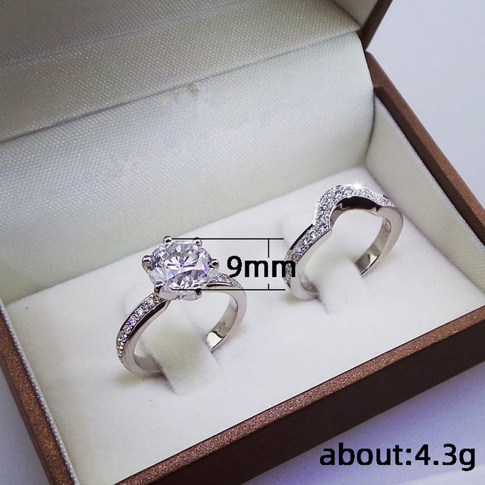 European and American six-claw zirconium diamond white gold ring