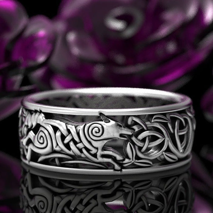 Nordic Viking wolf ring punk style men's ring