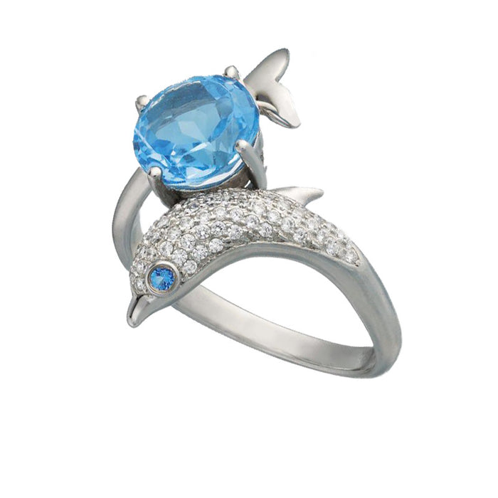 Dolphin shape inlaid sapphire zircon ladies ring European and American ring