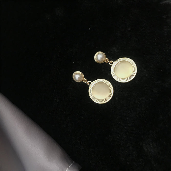 Vintage pearl cat's eye stone S925 silver earrings simple temperament earrings