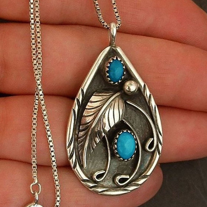 Vintage Turquoise Drop Pendant Women's Necklace