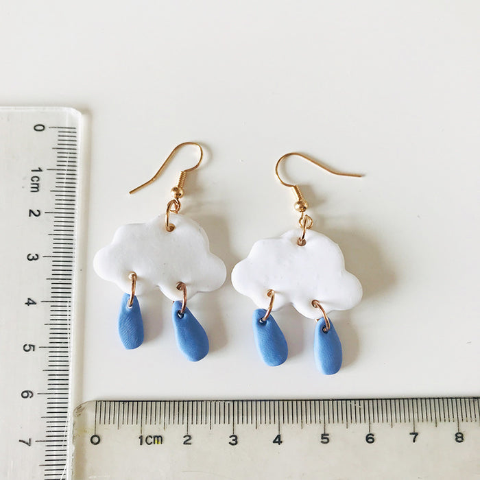 Handcrafted Cute Moon and Cloud Clay Earrings - Adorable Student Style, Factory Direct