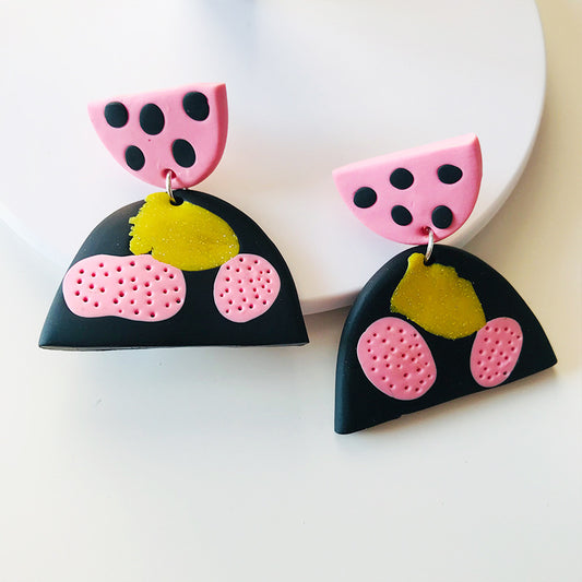 Handmade Glitter Polka Dot Clay Earrings - Shiny and Cute Design, Perfect for Students