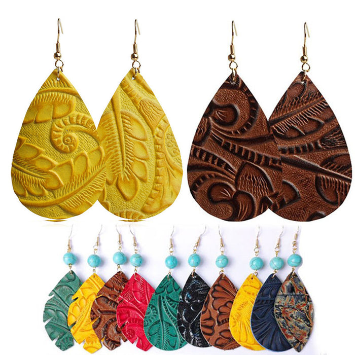Creative Embossed Leather Earrings - High-Quality Vintage Earrings for Women - wallojewerly 